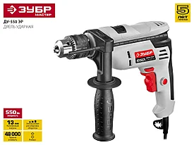 Дрель ударная, ЗУБР ДУ-550 ЭР, патрон 13 мм, реверс, сталь 10 мм / бетон 10 мм / дерево 20 мм, 550 Вт