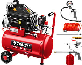 Компрессор воздушный безмасляный с набором аксессуаров, 200 л/мин, 24 л, 1500 Вт, ЗУБР