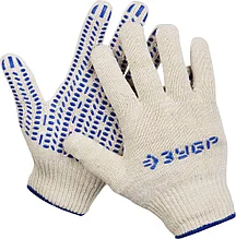 Перчатки ЗУБР трикотажные, 12 класс, х/б, с защитой от скольжения, L-XL