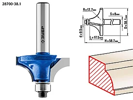 Фреза кромочная калевочная №1, ЗУБР 38.1x17мм, радиус 12.7мм