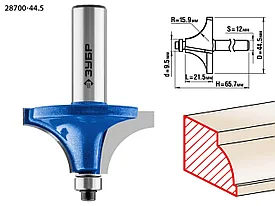 Фреза кромочная калевочная №1, ЗУБР 44,5x22мм, радиус 15,9мм