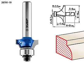Фреза кромочная калевочная №1, ЗУБР 19x7мм, радиус 3,2мм