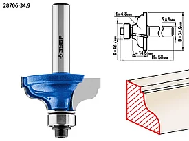 Фреза кромочная калевочная №5, ЗУБР 34,9x15мм, радиус 4.8мм