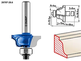 Фреза кромочная калевочная №6, ЗУБР 28,6x12мм, радиус 4мм