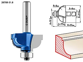 Фреза кромочная калевочная №7, ЗУБР 31,8x17мм, радиус 8мм