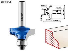 Фреза кромочная калевочная №8, ЗУБР 31,8x14мм, радиус 4.8мм