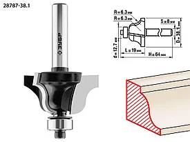 Фреза кромочная калевочная №4, ЗУБР 42,8x19мм, радиус 6.3мм