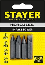 Биты для ударной отвертки 4 шт 36 мм, STAYER HERCULES