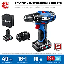 Дрель-шуруповерт 12 В, Т7, 40 Нм, 2 АКБ (4Ач) сумка ЗУБР Профессионал