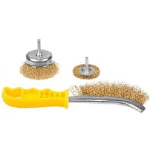 STAYER "PROFESSIONAL". Набор щеток-крацовок, витая стальная латунированная проволока 0,3мм, дисковая 50мм, чашечная 75мм, ручная, 3шт