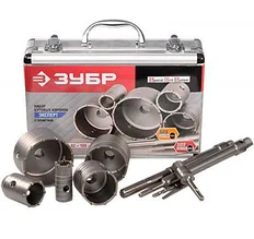 Набор буровых коронок ЗУБР, 5шт/33,50,68,82,100мм, с державками SDS-PLUS и SDS-MAX, 10предметов