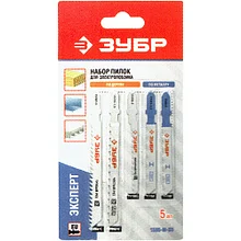 Набор ЗУБР "ЭКСПЕРТ" Полотна для эл/лобзика, по дереву и металлу, EU-хвостовик, пластик. бокс, 5шт