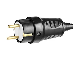 Вилка СИБИН электрическая ударопрочная, с заземлением, 16А/220В, черная