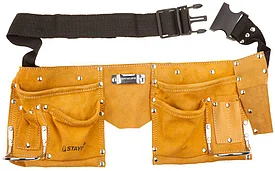 Пояс STAYER "MASTER" для инструментов, кожаный, 10 карманов, 2 скобы